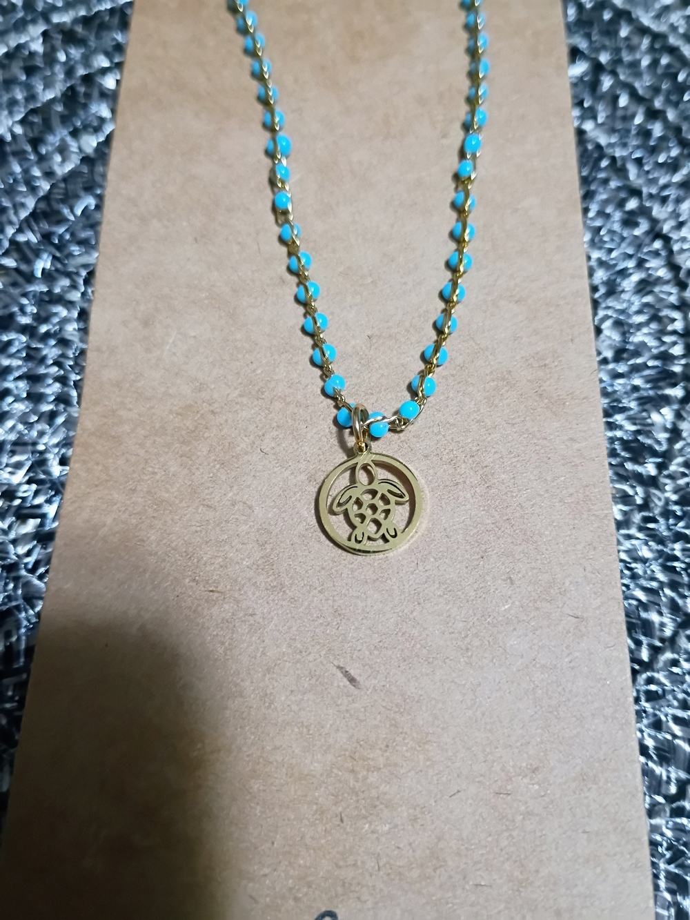 Gold Medallion Necklace with Turquoise Beaded Chain